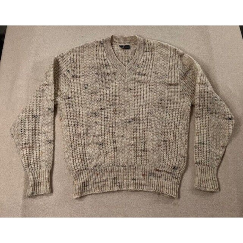 Vintage Pendleton Woolen Mills V Neck Knit Virgin Wool Sweater Size XL Cream EUC